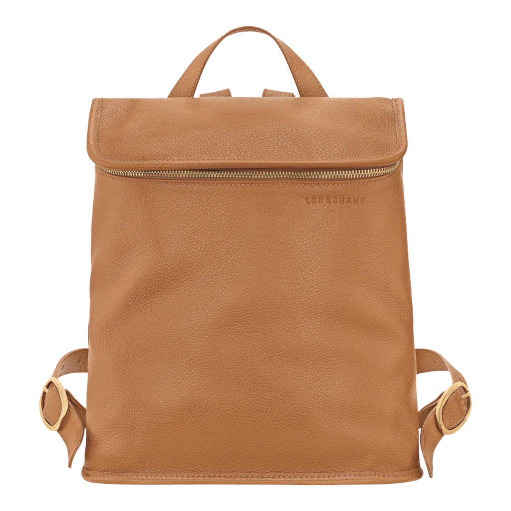 Lieblingstasche Le Foulonné Rucksack in tan pebbled leather with gold hardware and zip closure.