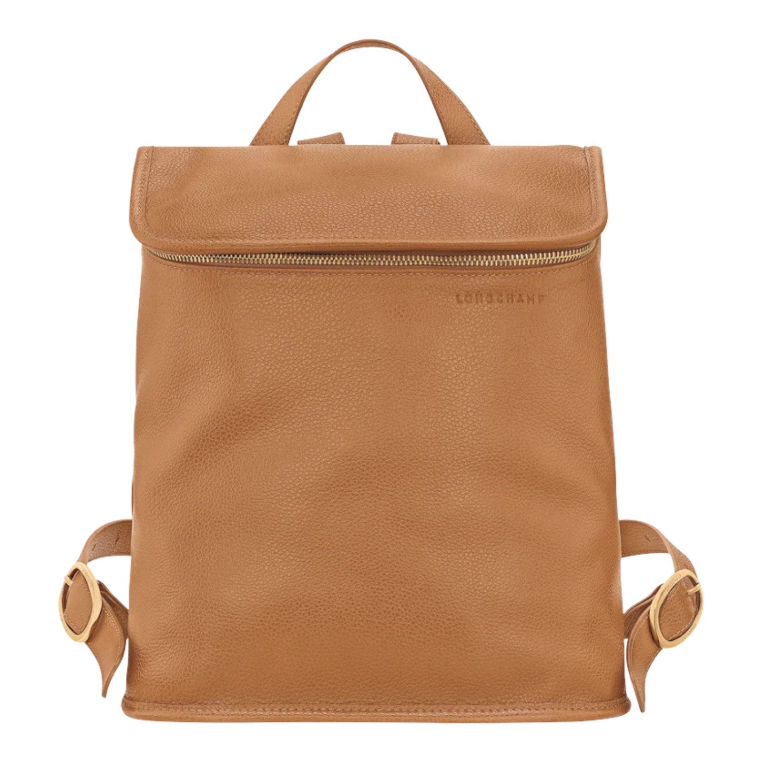 Lieblingstasche Le Foulonné Rucksack in tan pebbled leather with gold hardware and zip closure.