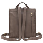 Lieblingstasche Le Foulonné Rucksack in taupe pebbled leather with adjustable straps and gold zipper pocket.