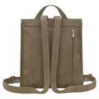 Lieblingstasche Le Foulonné Rucksack in taupe pebbled leather with gold zipper detail and adjustable straps.