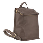 Lieblingstasche Le Foulonné Rucksack in taupe pebbled leather with gold hardware and multiple interior compartments.