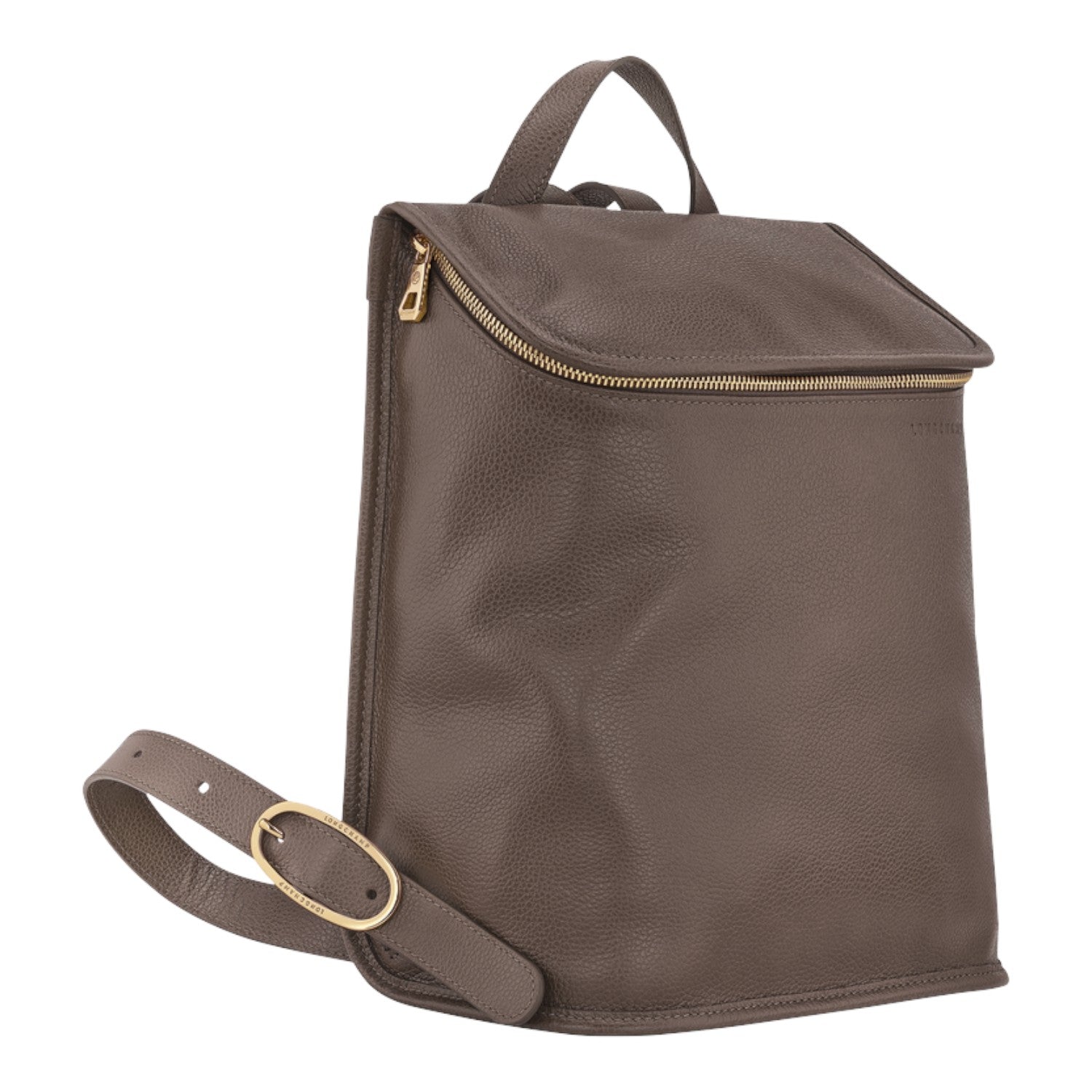 Lieblingstasche Le Foulonné Rucksack in taupe pebbled leather with gold hardware and multiple interior compartments.