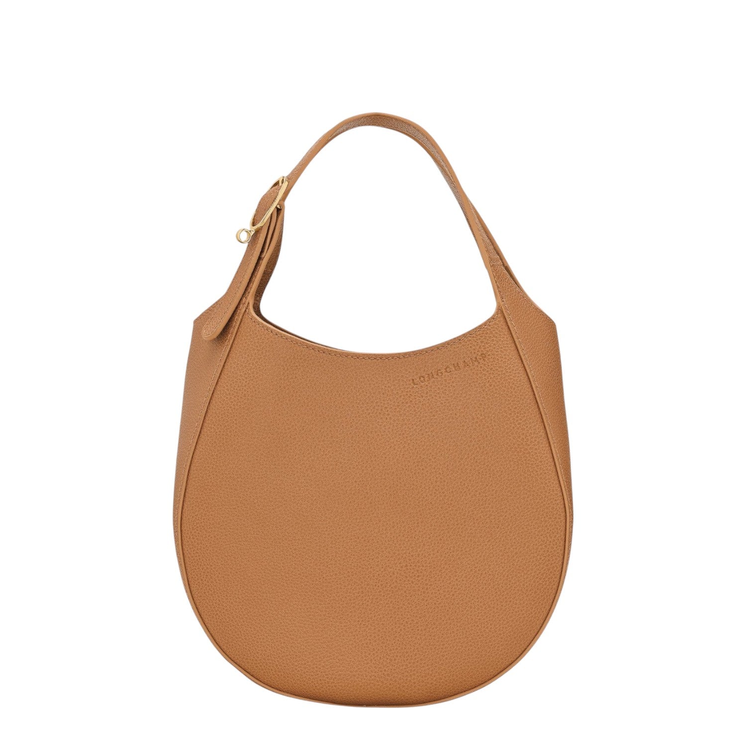 Lieblingstasche Le Foulonné S tan pebbled leather hobo handbag with gold hardware and adjustable strap.