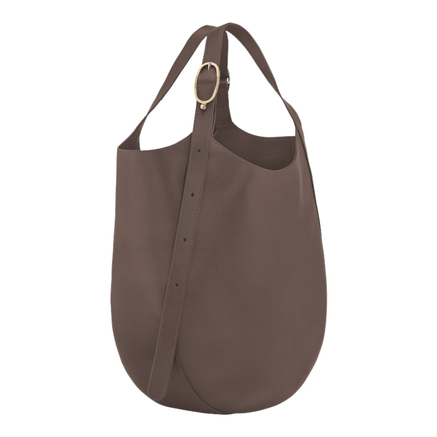 Lieblingstasche Le Foulonné XL shoulder bag in taupe grained leather with an adjustable gold-tone buckle strap