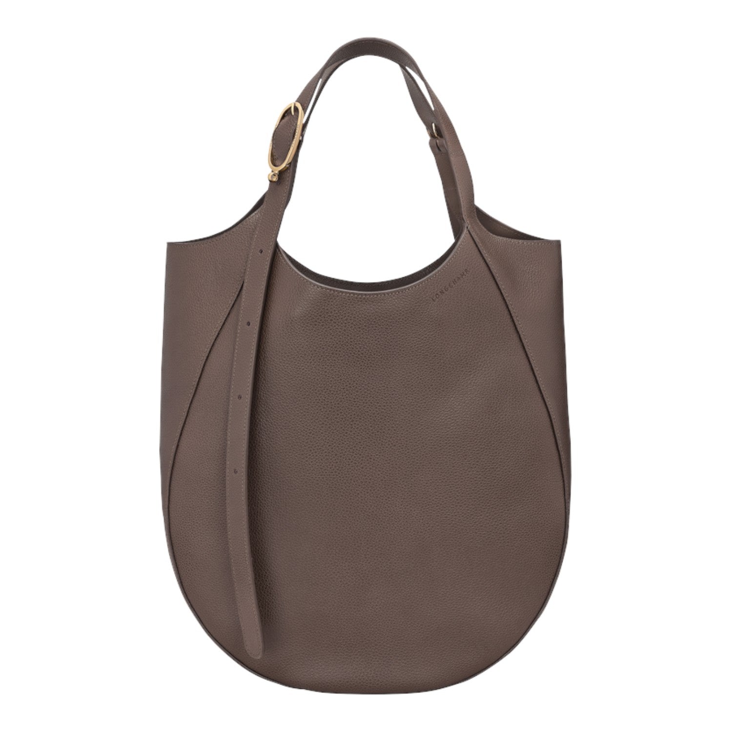 Lieblingstasche Le Foulonné XL shoulder bag in taupe grained leather with a gold-tone buckle strap