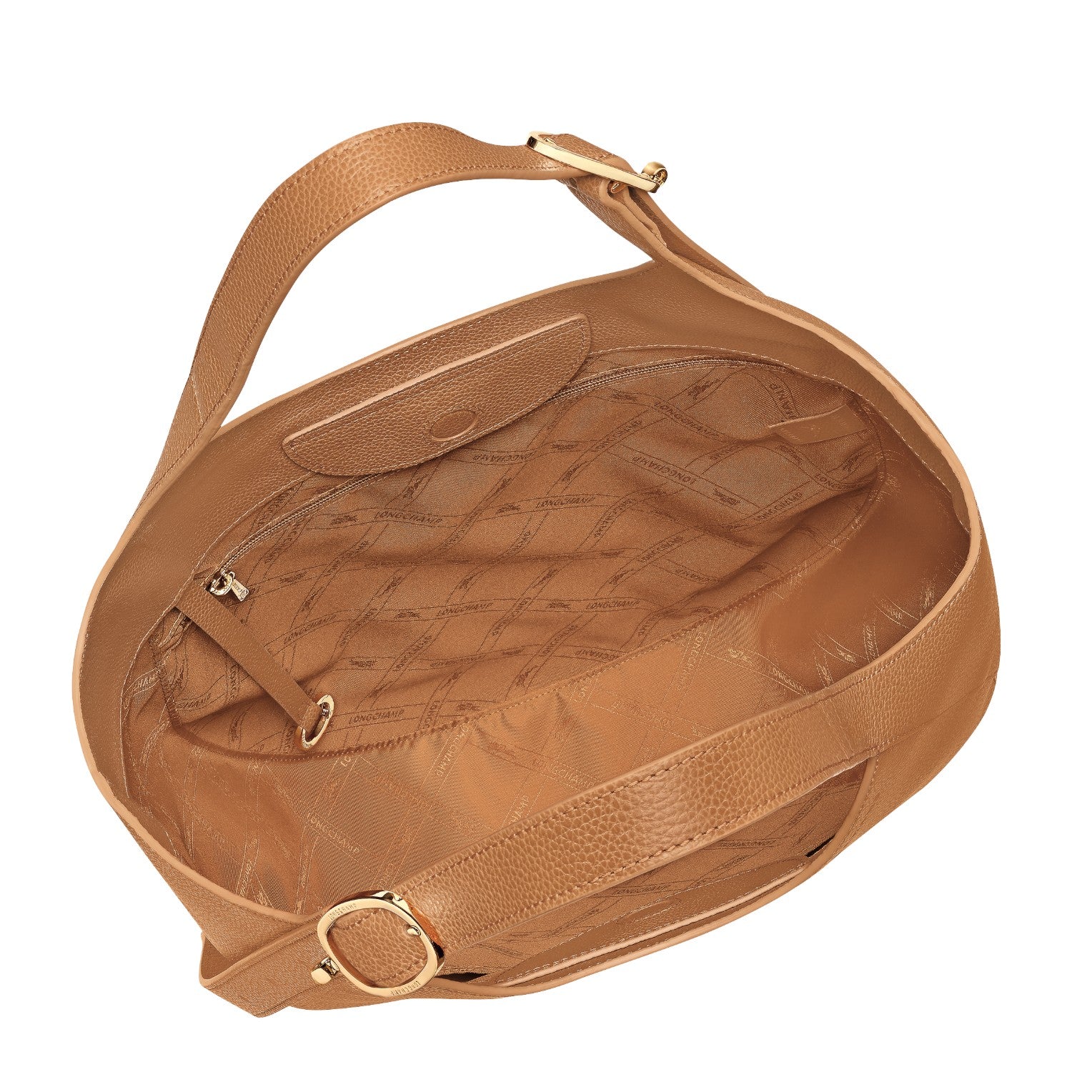 Lieblingstasche Le Foulonné XL shoulder bag in tan pebbled leather with gold hardware and branded lining.