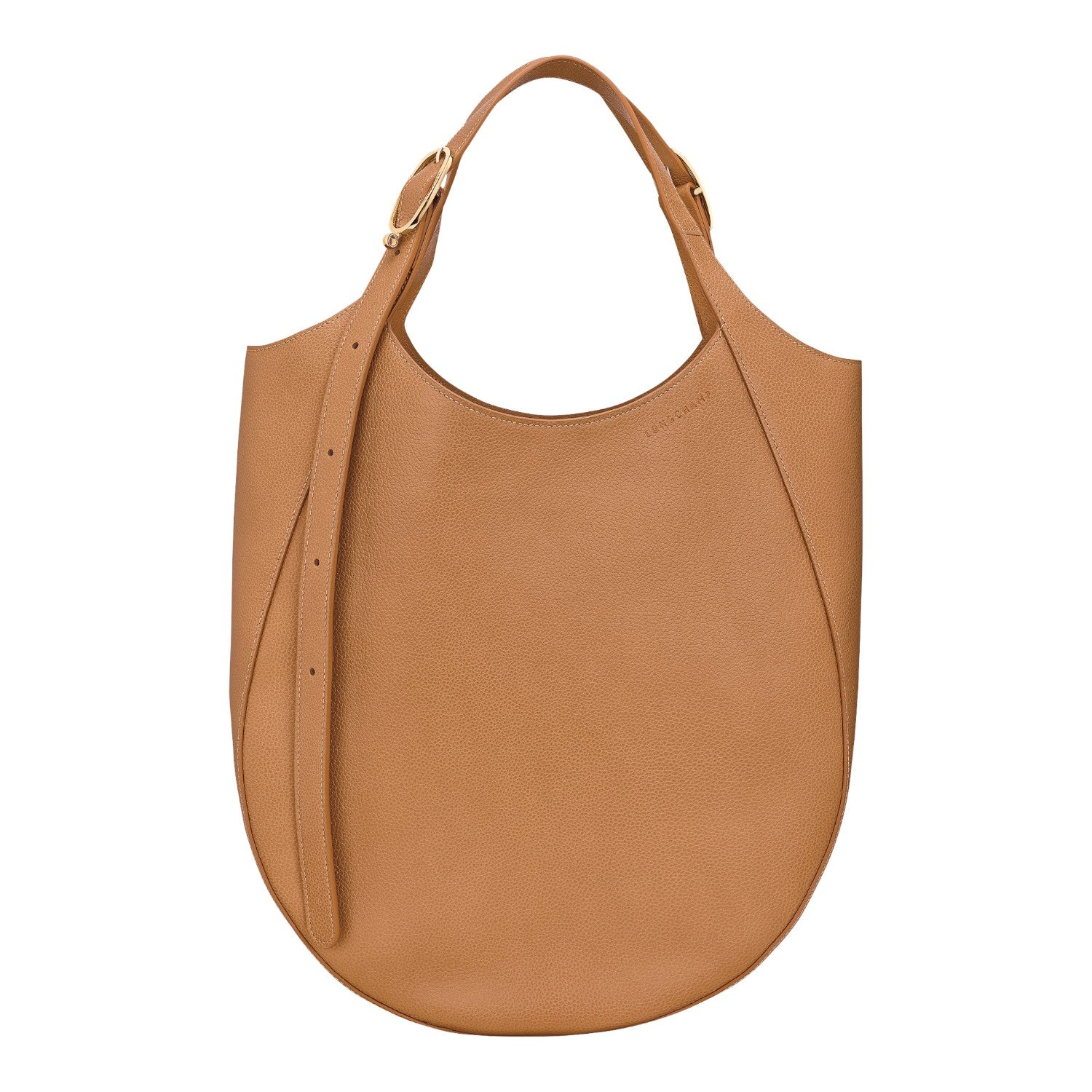 Lieblingstasche Le Foulonné XL shoulder bag in tan pebbled leather with gold hardware and adjustable strap.