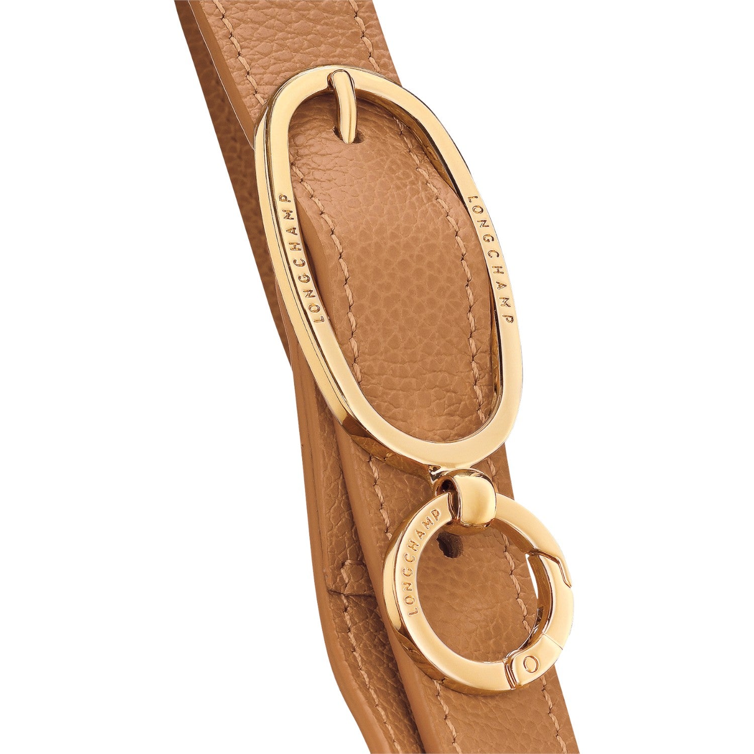 Lieblingstasche Le Foulonné XL tan leather shoulder bag strap with gold hardware and embossed logo