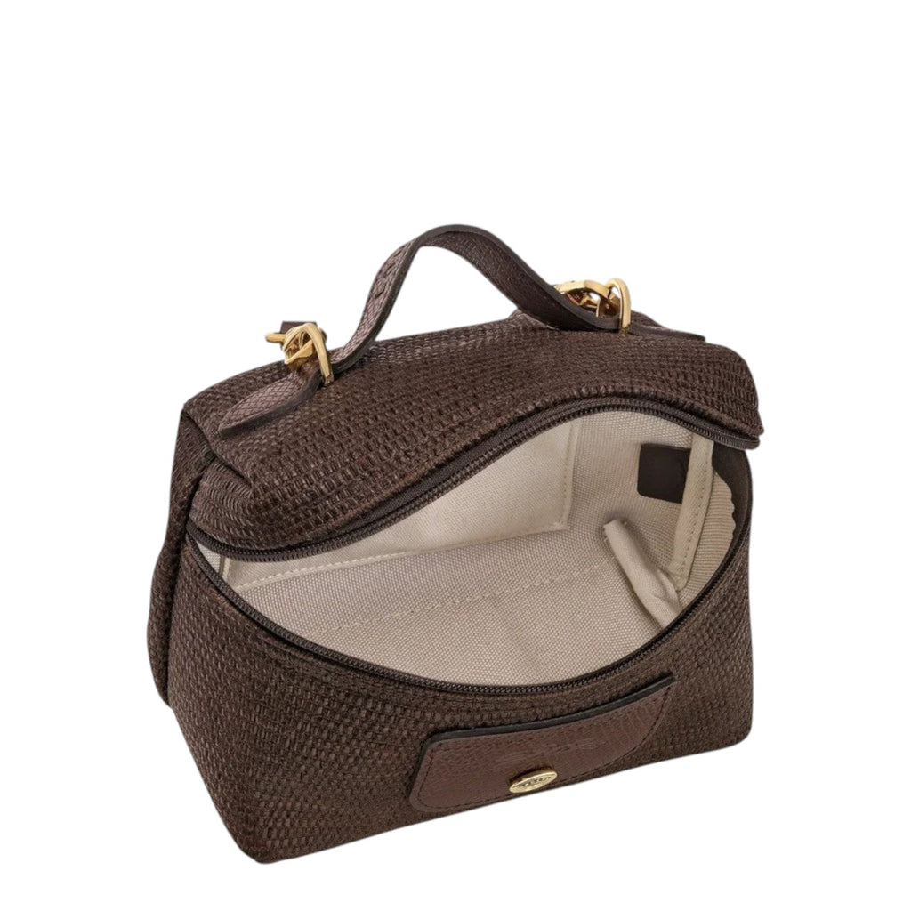 Lieblingstasche Le Panier Pliage XS brown textured leather handbag with gold hardware and top handle.