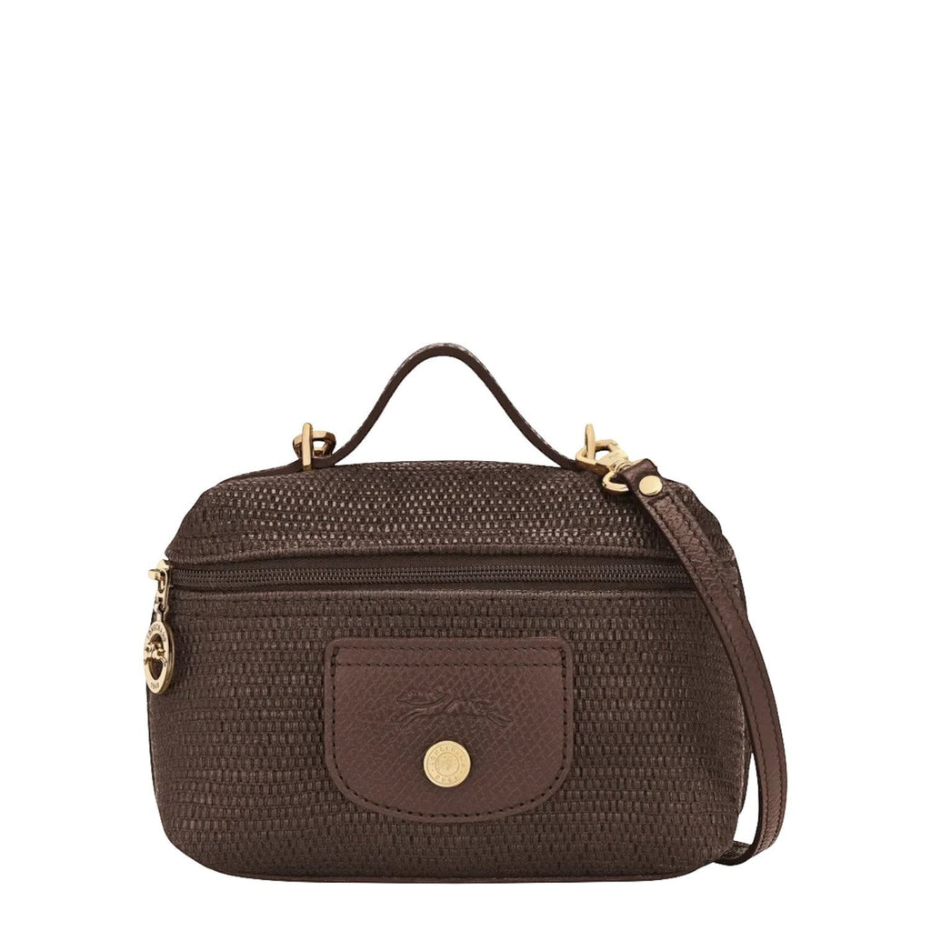 Lieblingstasche Le Panier Pliage XS dark brown woven crossbody bag with leather trim and gold hardware.