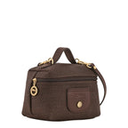 Lieblingstasche Le Panier Pliage XS dark brown textured leather crossbody bag with gold hardware and logo charm.