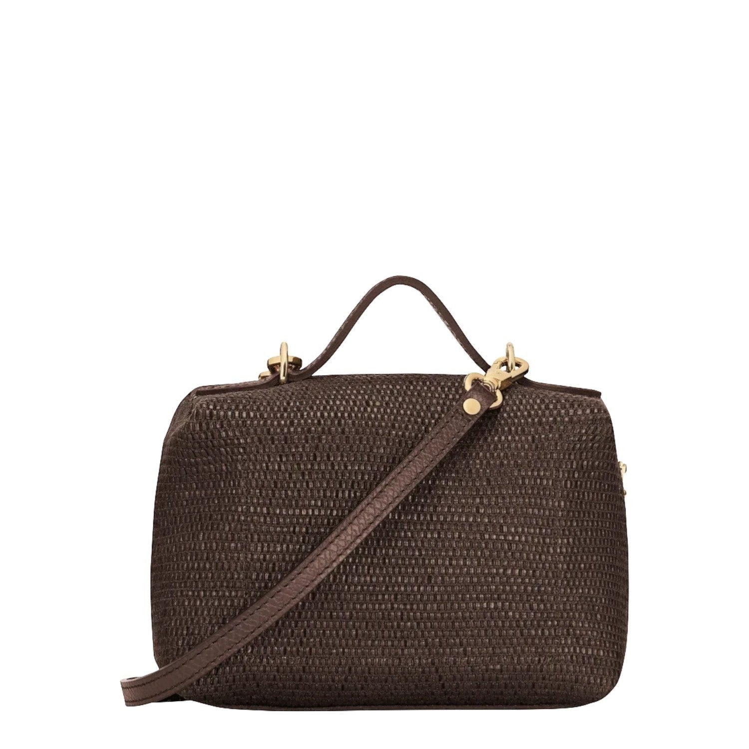 Lieblingstasche Le Panier Pliage XS dark brown textured leather handbag with top handle and crossbody strap.