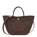 Lieblingstasche Le Panier Pliage XS dark brown woven tote bag with leather trim and embossed logo.