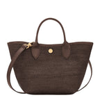 Lieblingstasche Le Panier Pliage XS dark brown woven tote bag with leather trim and gold button accent