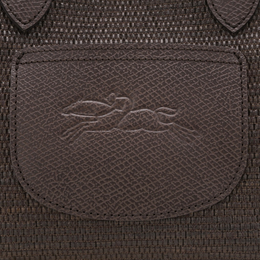 Lieblingstasche Le Panier Pliage XS dark brown woven tote bag with leather trim and embossed logo