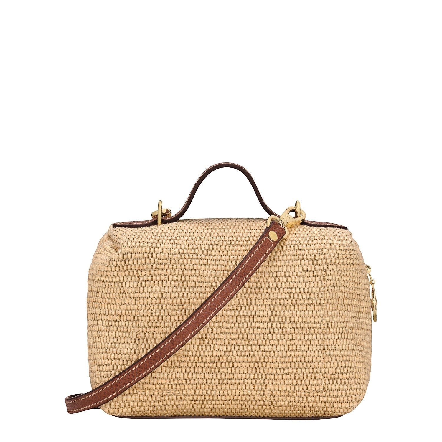Lieblingstasche Le Panier Pliage XS straw crossbody bag with leather trim and gold hardware.