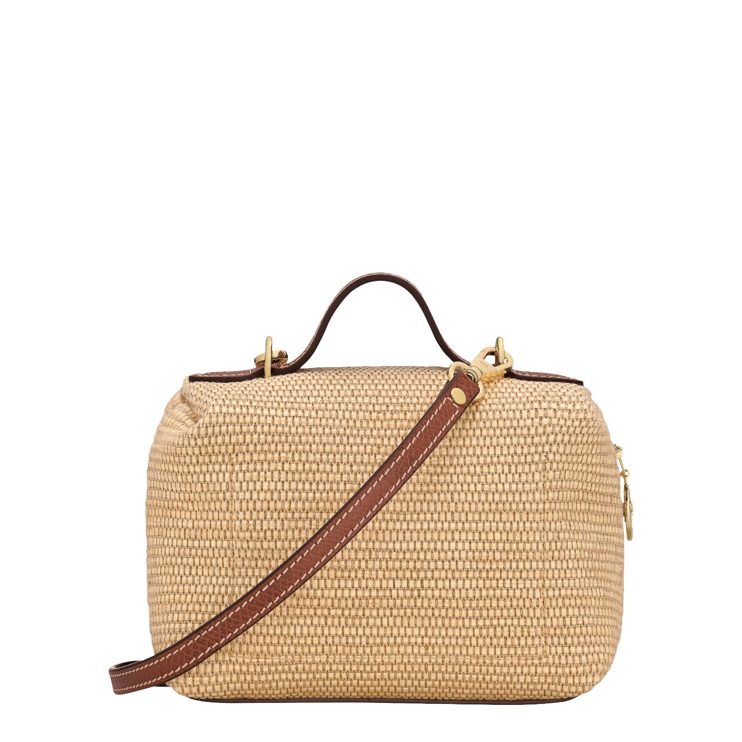 Lieblingstasche Le Panier Pliage XS straw crossbody bag with leather trim and gold hardware.