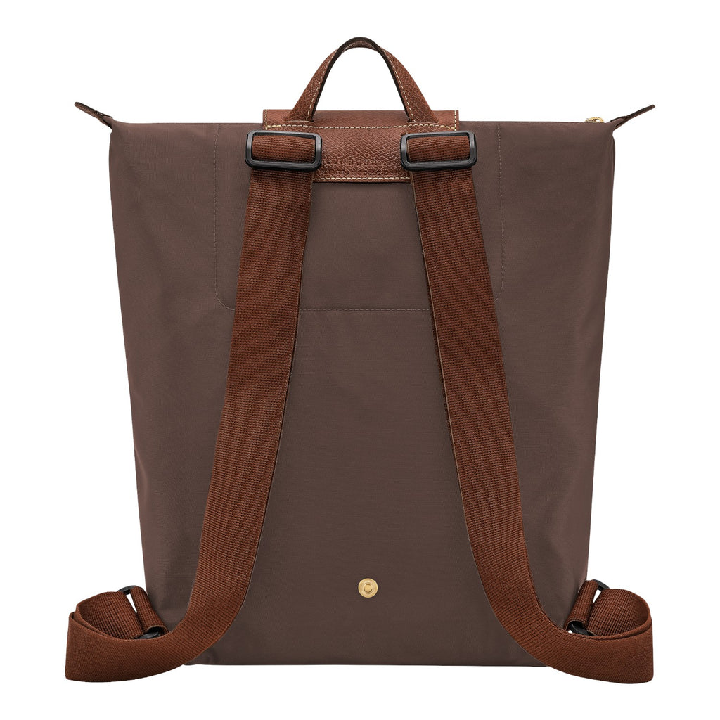 Lieblingstasche Le Pliage rucksack in brown nylon with adjustable fabric straps and leather top handle