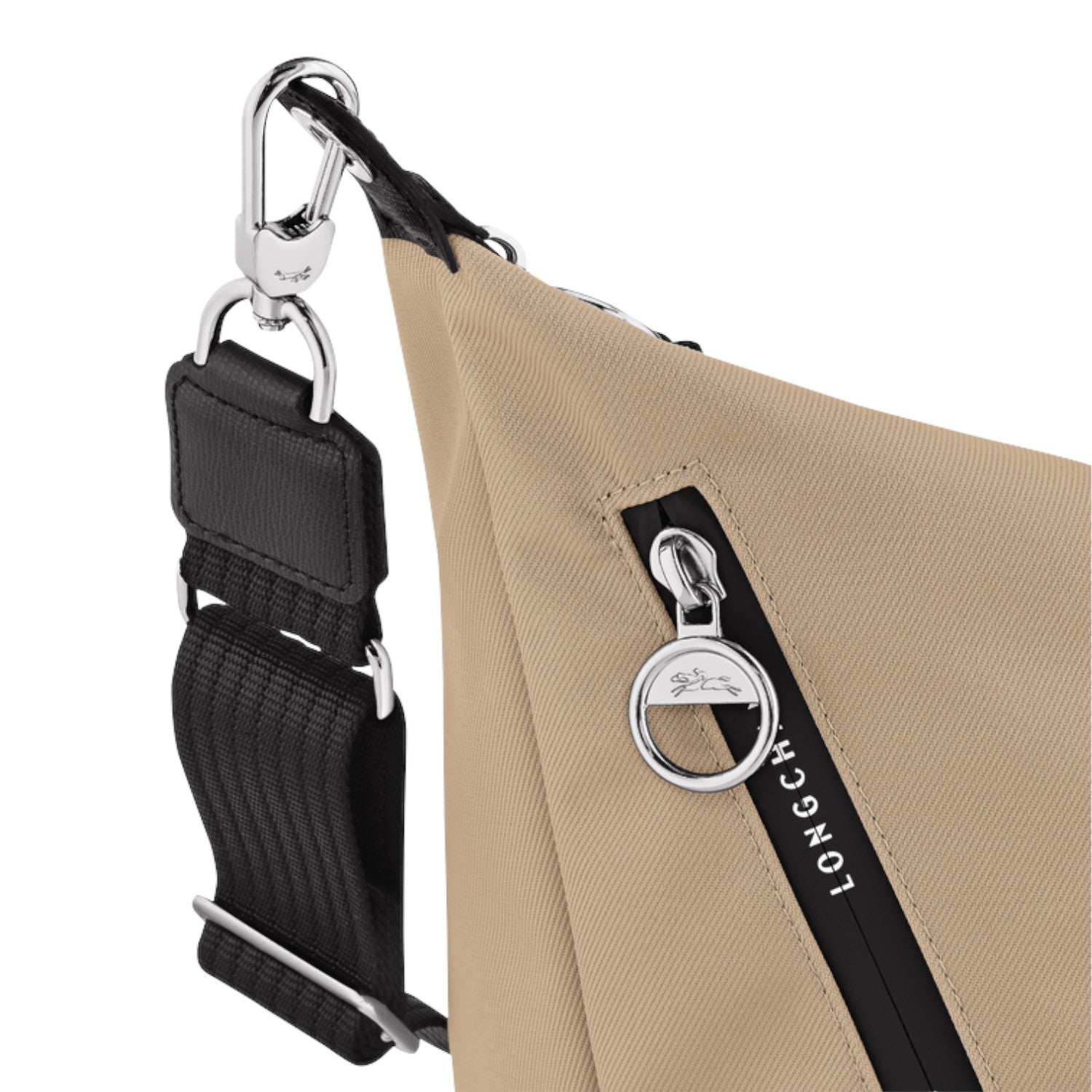 Lieblingstasche Le Pliage Energy beige crossbody bag with black strap and silver zipper detail