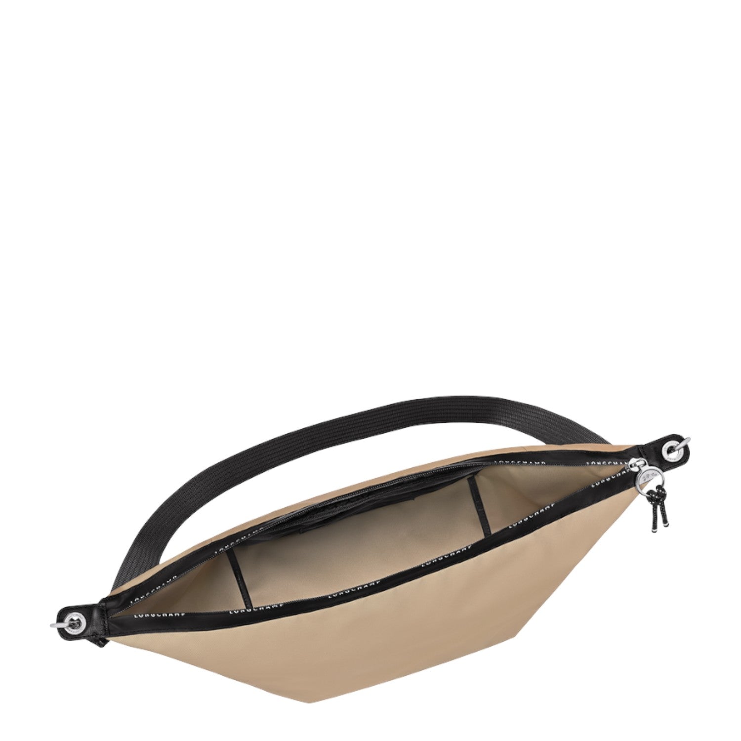 Lieblingstasche Le Pliage Energy M shoulder bag in beige with black trim and interior view