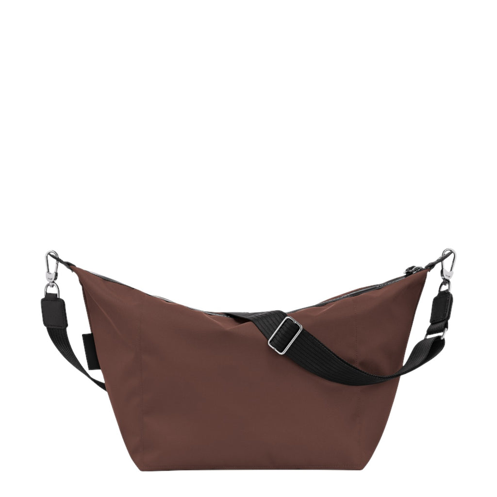 Lieblingstasche Le Pliage Energy medium brown crossbody bag with adjustable black strap and silver hardware