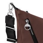 Lieblingstasche Le Pliage Energy brown crossbody bag with silver hardware, black strap, and branded zipper pull