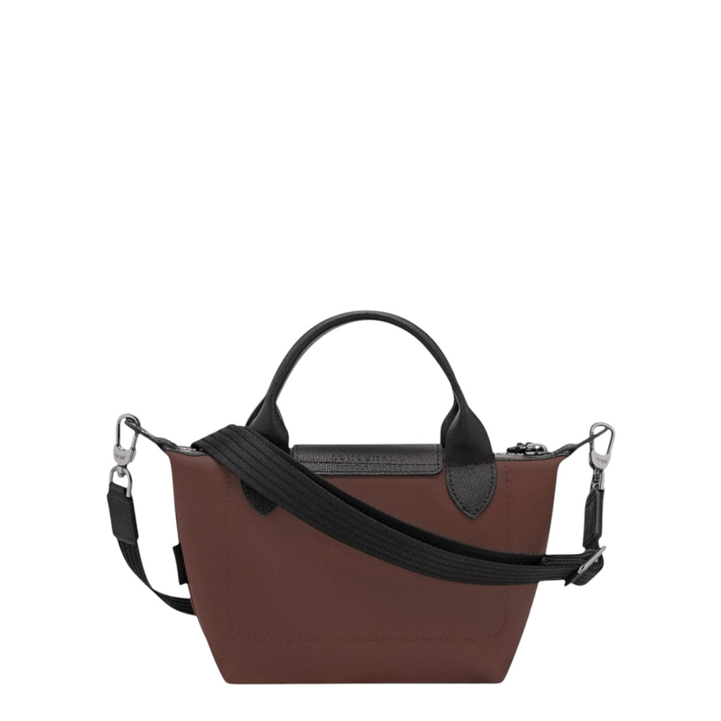 Lieblingstasche Le Pliage Energy XS handbag in brown recycled nylon with black leather handles and shoulder strap