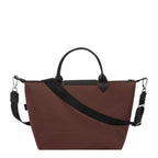 Lieblingstasche Le Pliage Energy M handbag in brown recycled nylon with black leather handles and shoulder strap