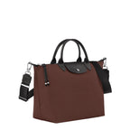 Lieblingstasche Le Pliage Energy M brown recycled nylon handbag with black leather trim and rope detail