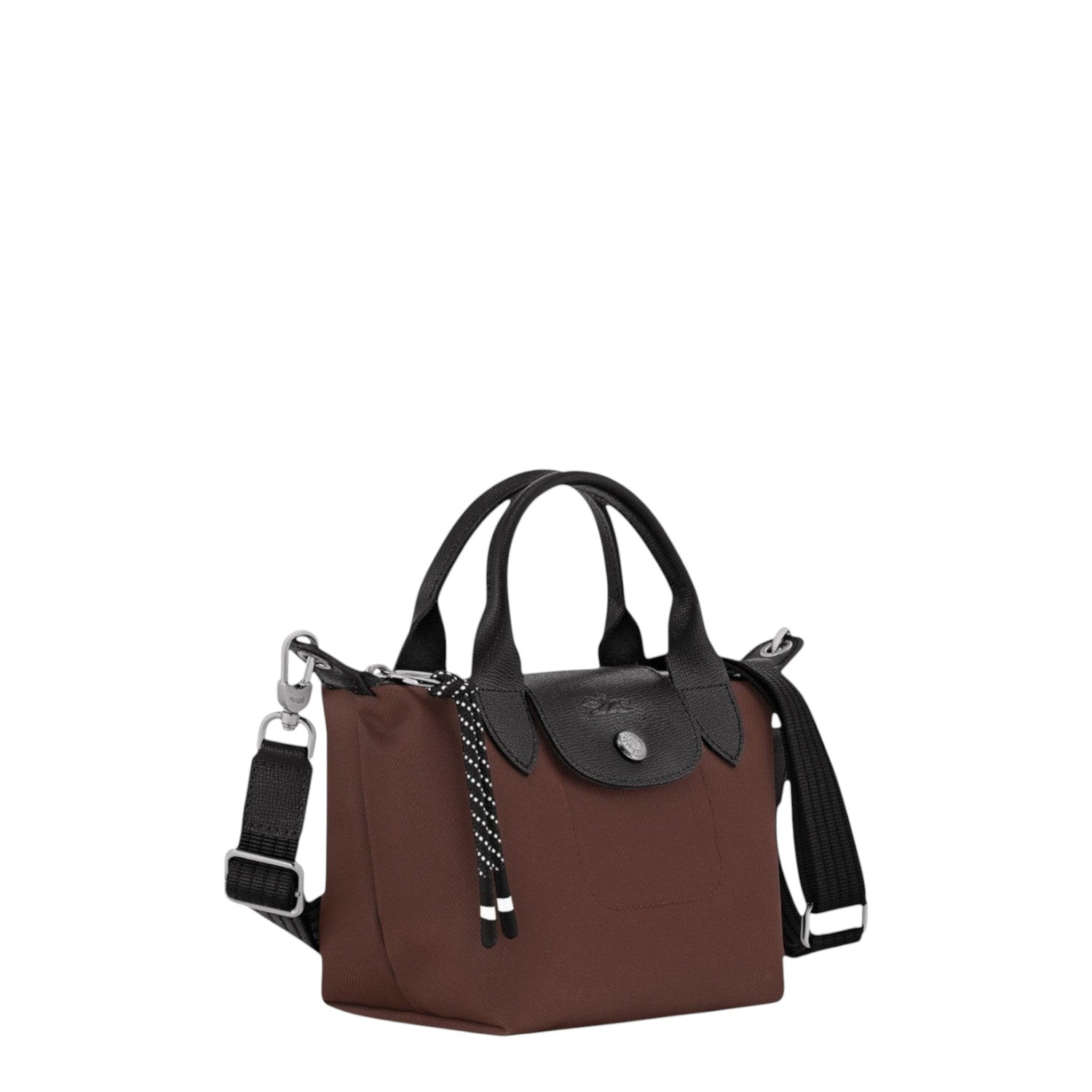 Lieblingstasche Le Pliage Energy XS handbag in brown recycled nylon with black leather trim and rope detail