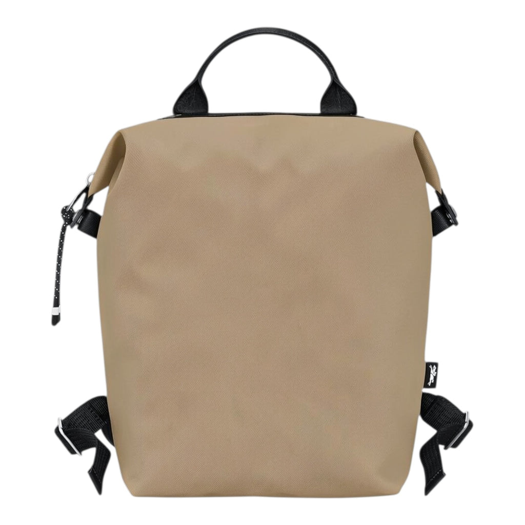 Lieblingstasche Le Pliage Energy Rucksack in beige recycled nylon with black trim and adjustable straps. Modern, minimalist design.