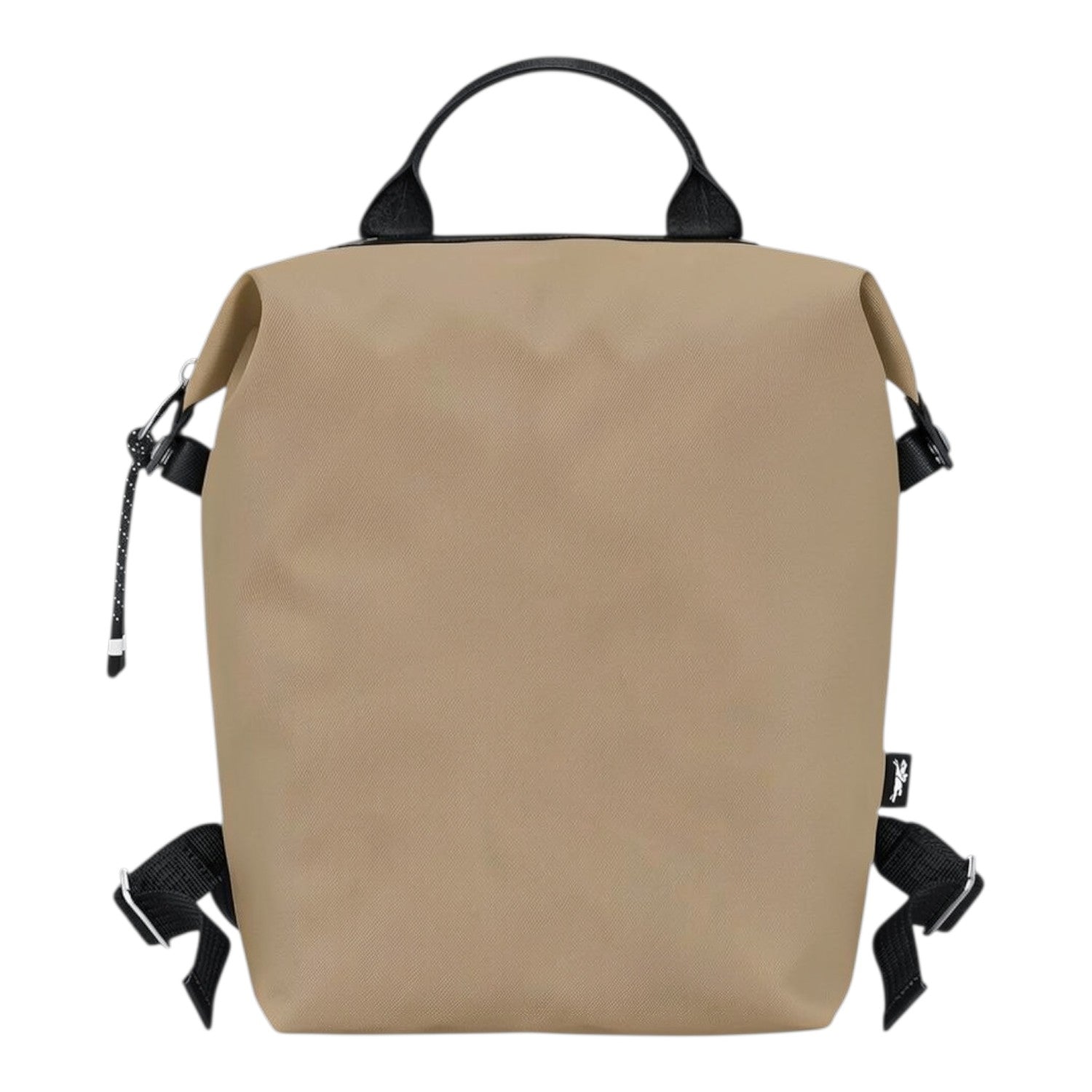 Lieblingstasche Le Pliage Energy Rucksack in beige recycled nylon with black trim and adjustable straps. Modern, minimalist design.