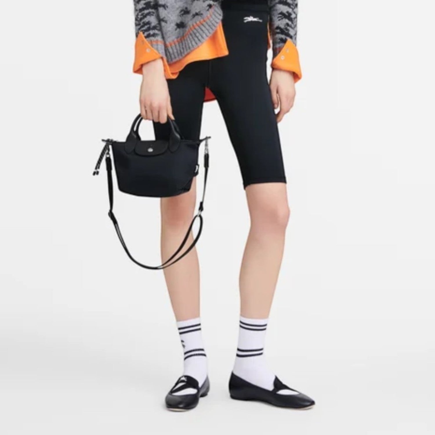 Lieblingstasche Le Pliage Energy XS black recycled nylon handbag with rope detail and top handles.