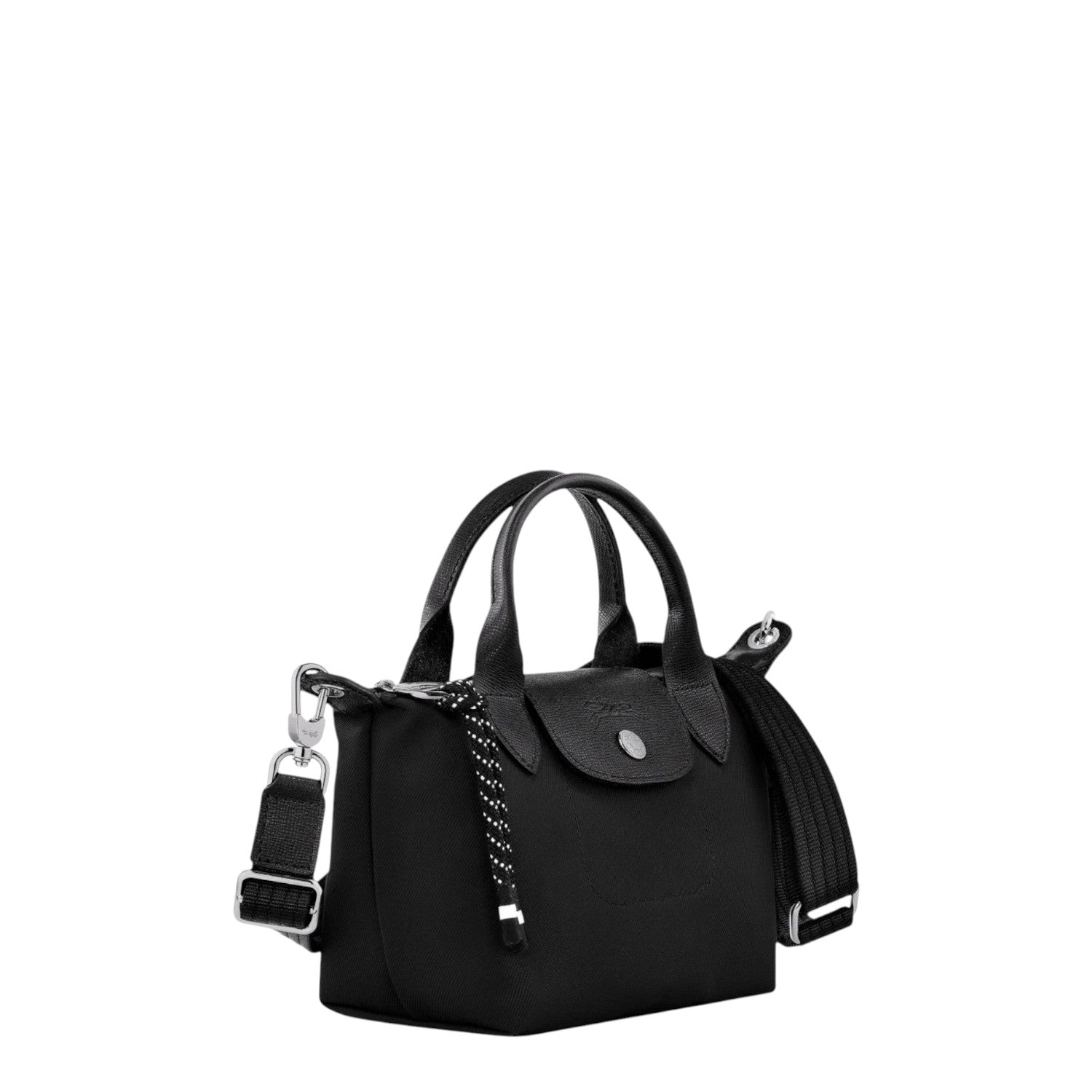 Lieblingstasche Le Pliage Energy XS black recycled nylon handbag with rope detail and adjustable strap.