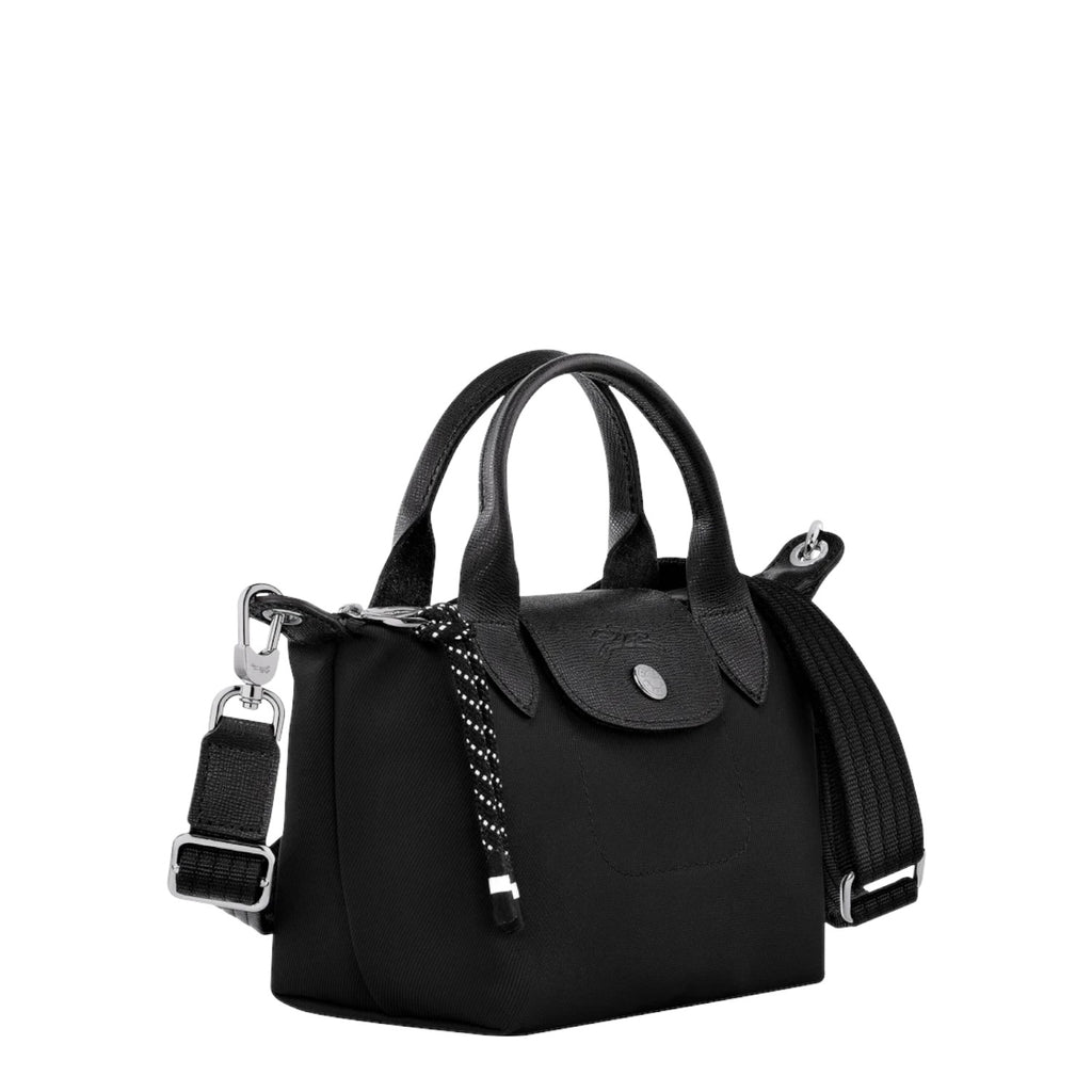 Lieblingstasche Le Pliage Energy XS black recycled nylon handbag with rope detail and adjustable strap.
