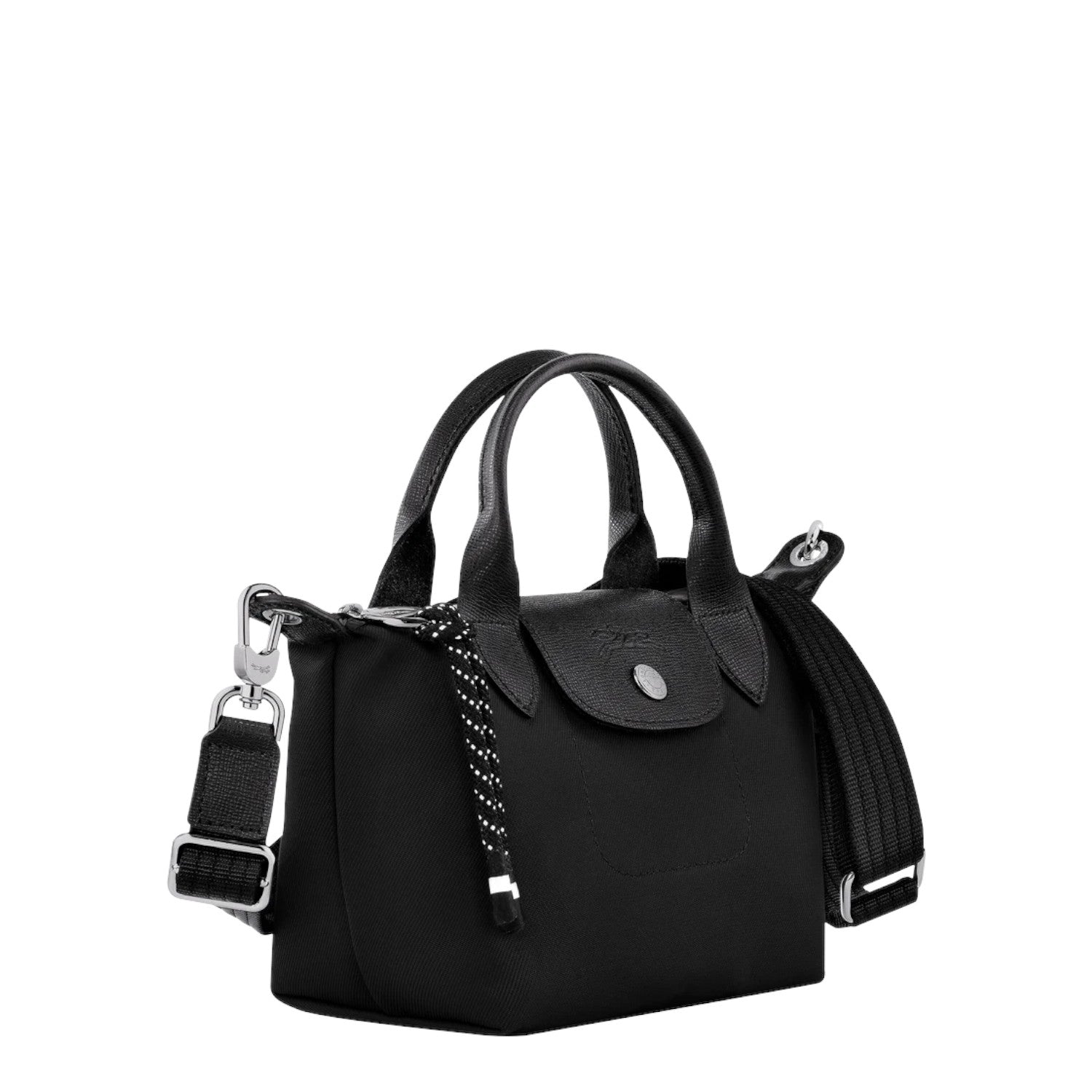 Lieblingstasche Le Pliage Energy XS black recycled nylon handbag with rope detail and adjustable strap.