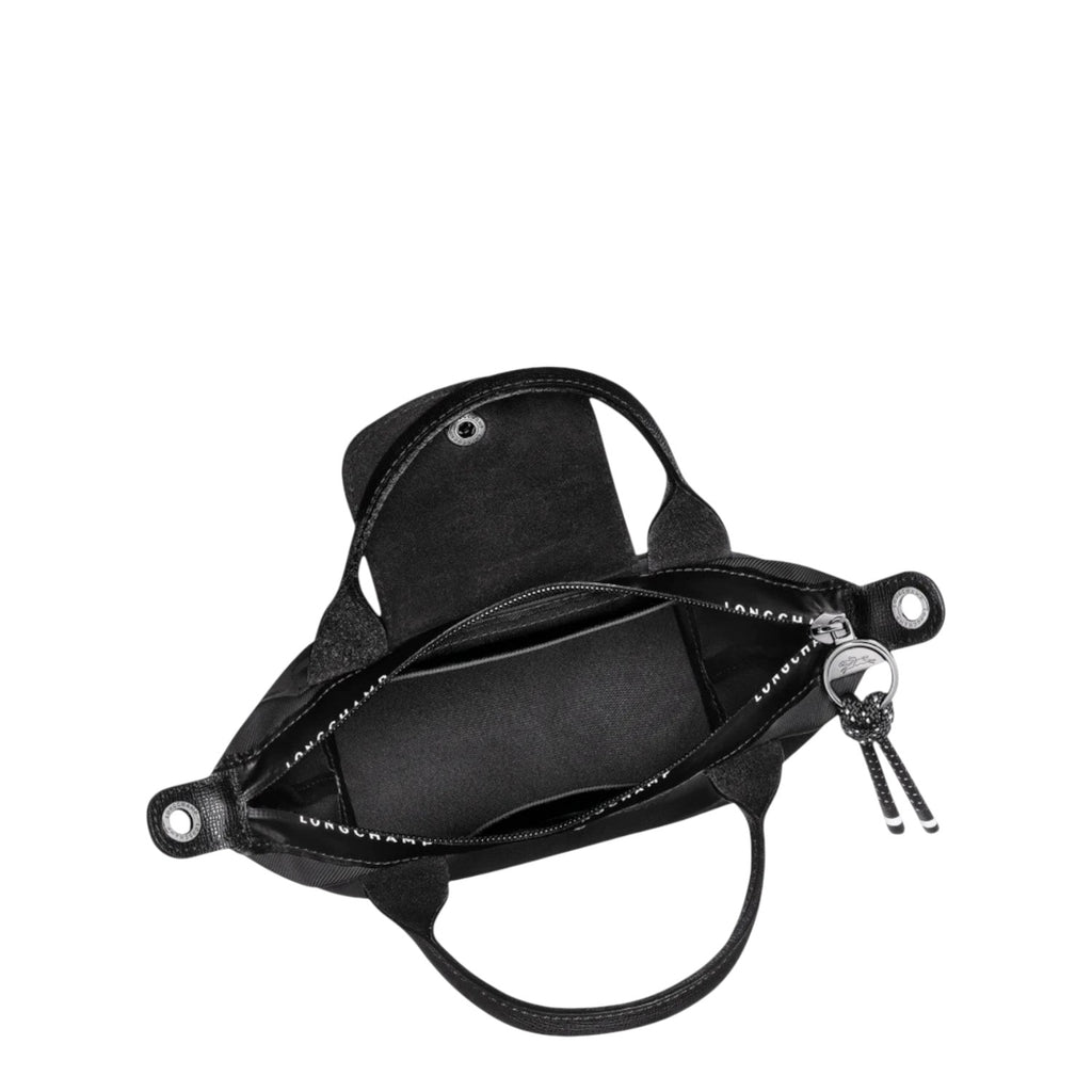 Lieblingstasche Le Pliage Energy XS handbag in black recycled nylon with rope detail and silver hardware.