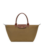 Lieblingstasche Le Pliage large handbag in khaki nylon with brown leather handles and flap closure