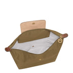 Lieblingstasche Le Pliage rucksack in khaki nylon with brown leather flap and gold-tone zipper pull