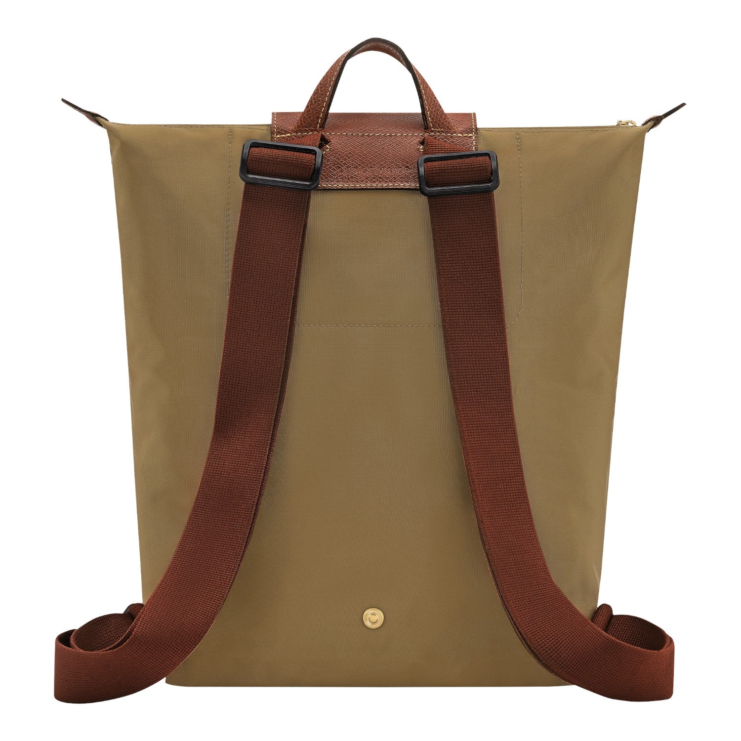Lieblingstasche Le Pliage rucksack in khaki nylon with brown leather trim and adjustable canvas shoulder straps