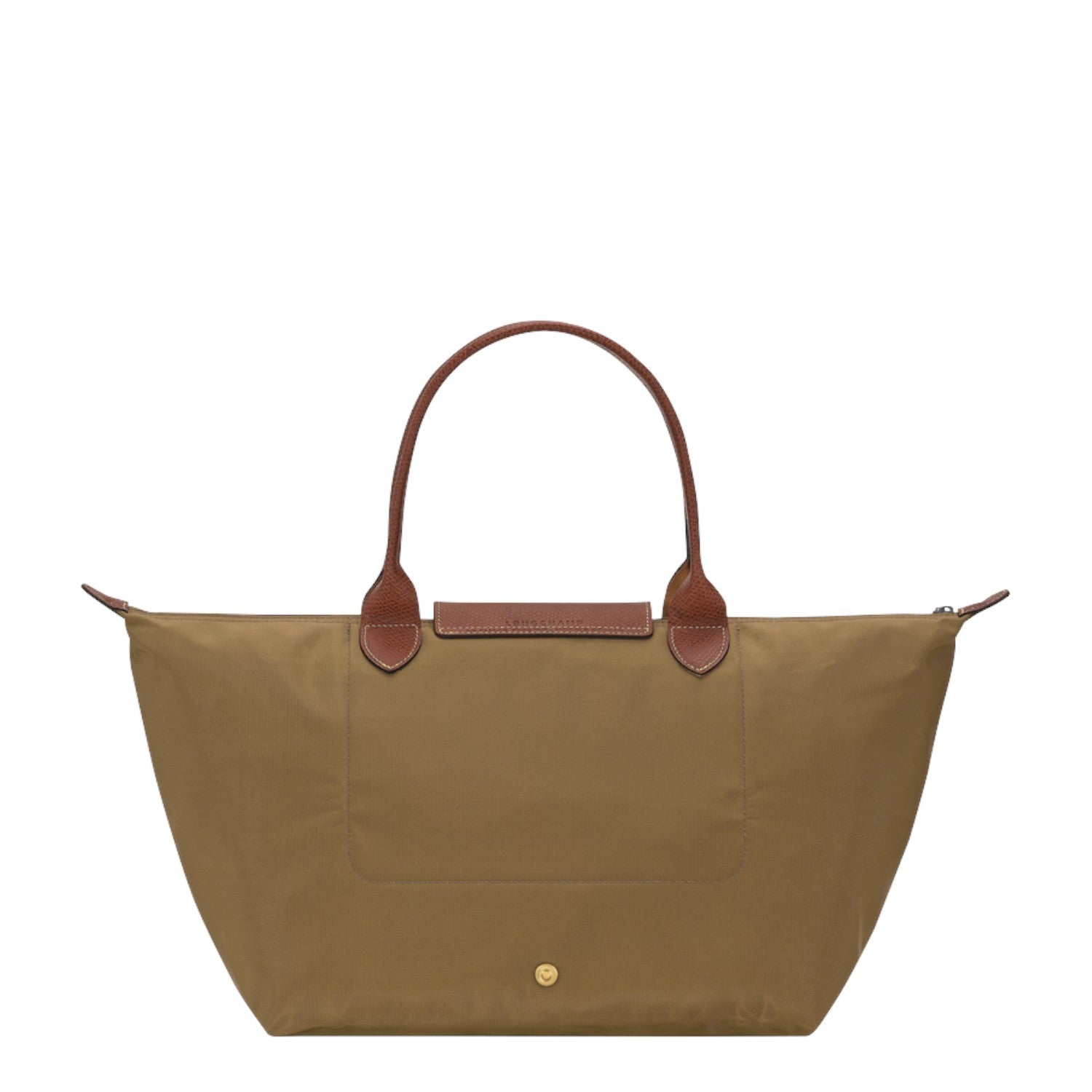 Lieblingstasche Le Pliage large tote bag in khaki nylon with brown leather handles and gold snap button closure