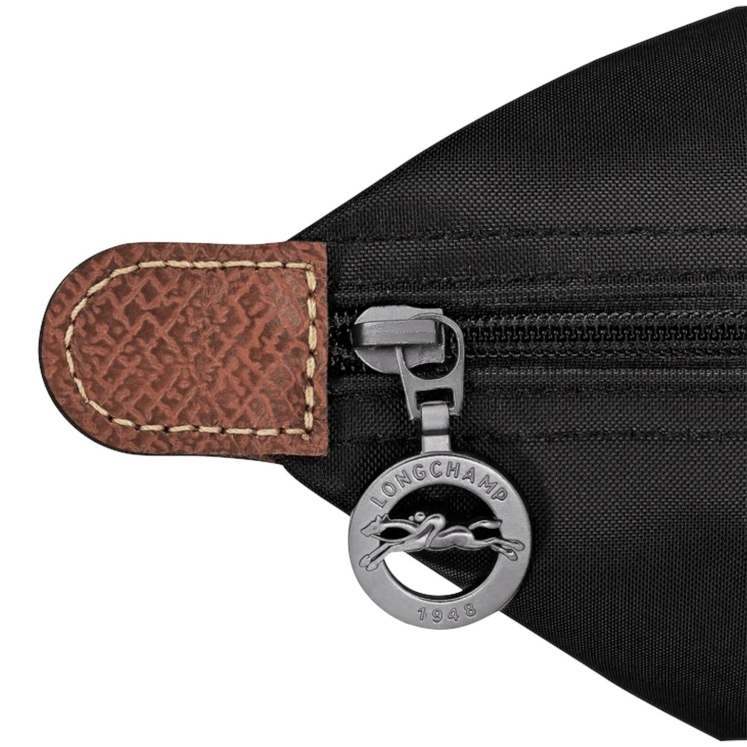 Lieblingstasche Le Pliage L black nylon handbag with leather trim and signature horse logo zipper pull.