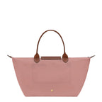 Lieblingstasche Le Pliage L rose nylon tote bag with brown leather handles and trim.
