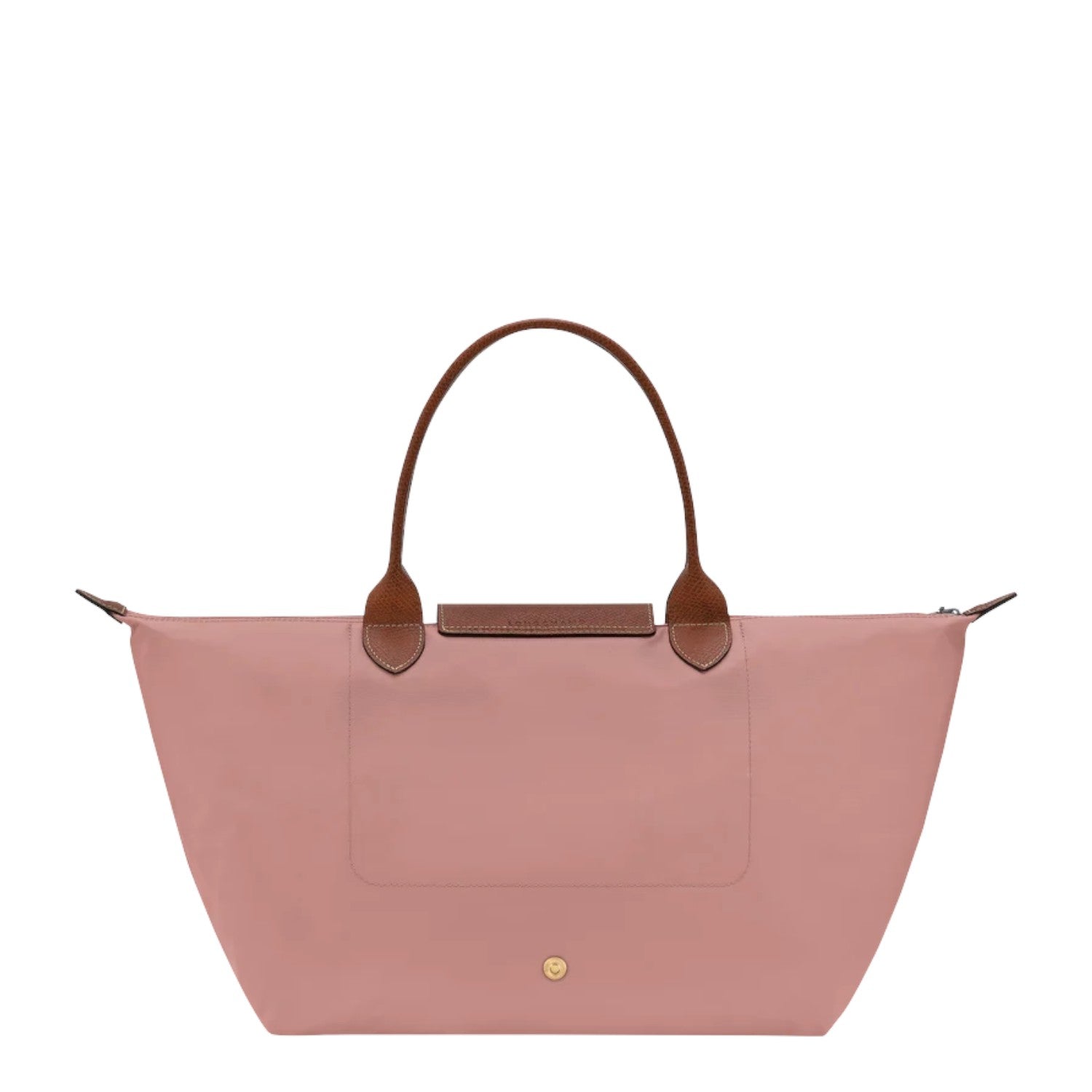 Lieblingstasche Le Pliage L rose nylon tote bag with brown leather handles and trim.