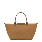 Lieblingstasche Le Pliage L tan nylon tote bag with brown leather handles and trim.