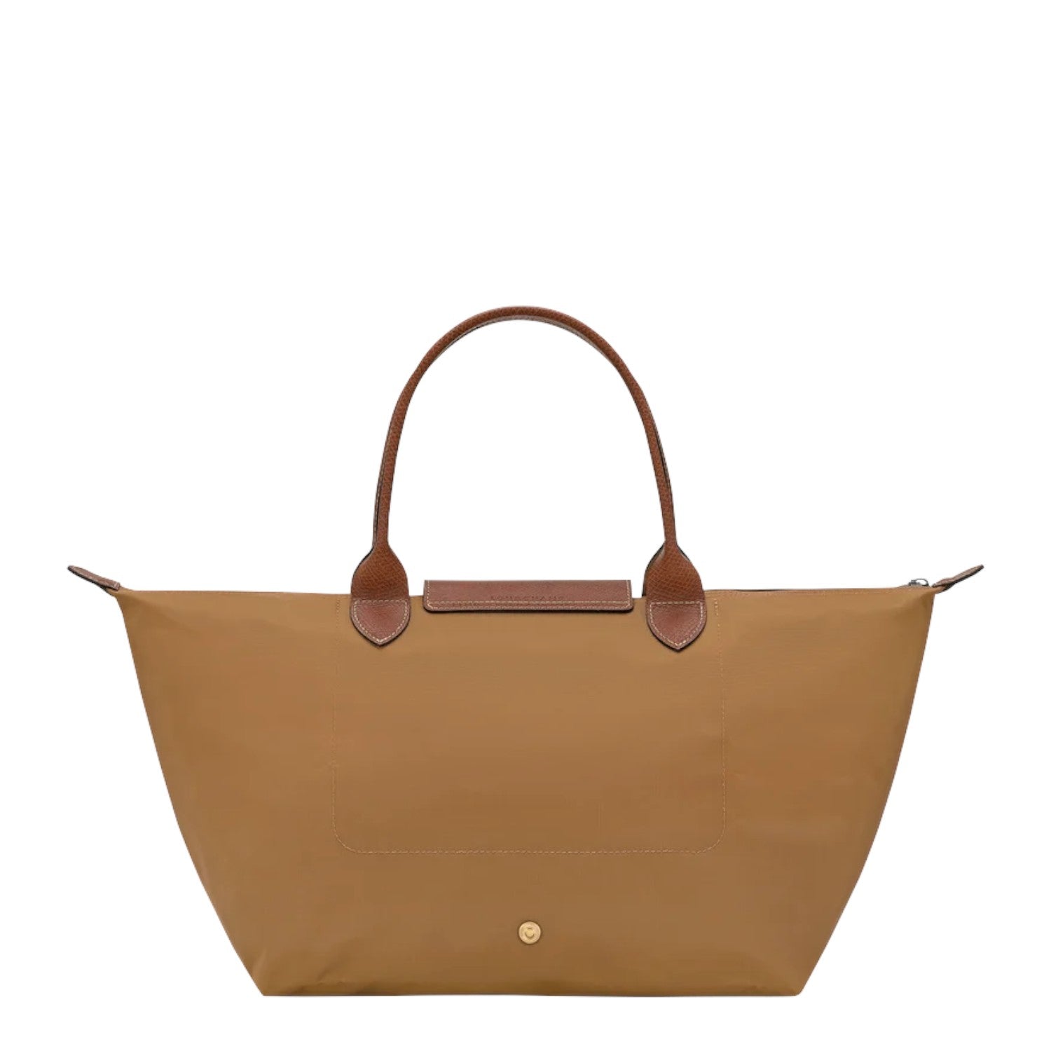 Lieblingstasche Le Pliage L tan nylon tote bag with brown leather handles and trim.
