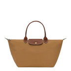 Lieblingstasche Le Pliage L tote bag in tan nylon with brown leather trim and handles.