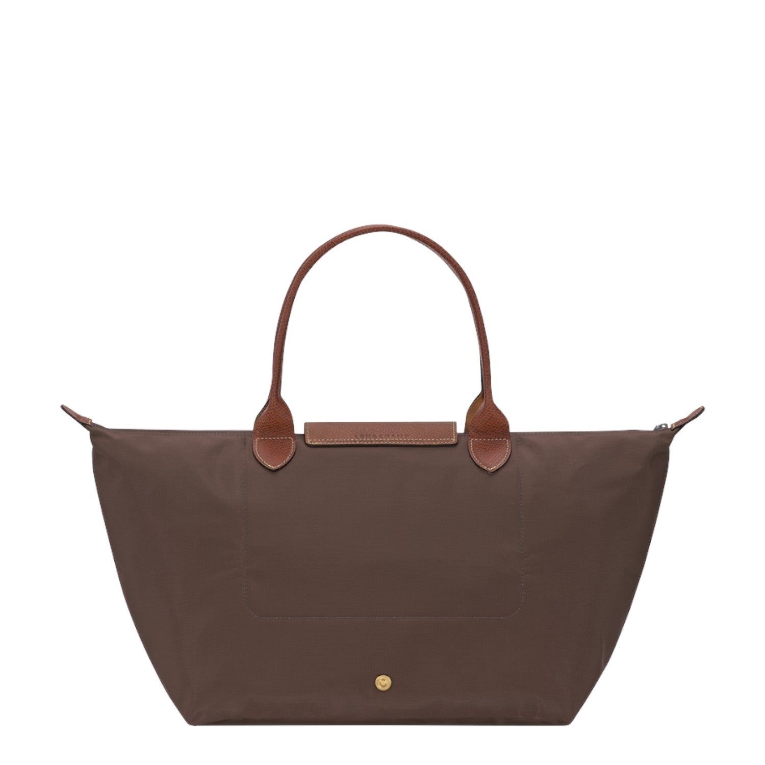 Lieblingstasche Le Pliage large brown nylon handbag with brown leather handles and gold snap button closure