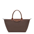 Lieblingstasche Le Pliage large brown nylon handbag with leather handles and flap closure