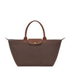 Lieblingstasche Le Pliage large brown nylon handbag with leather handles and flap closure